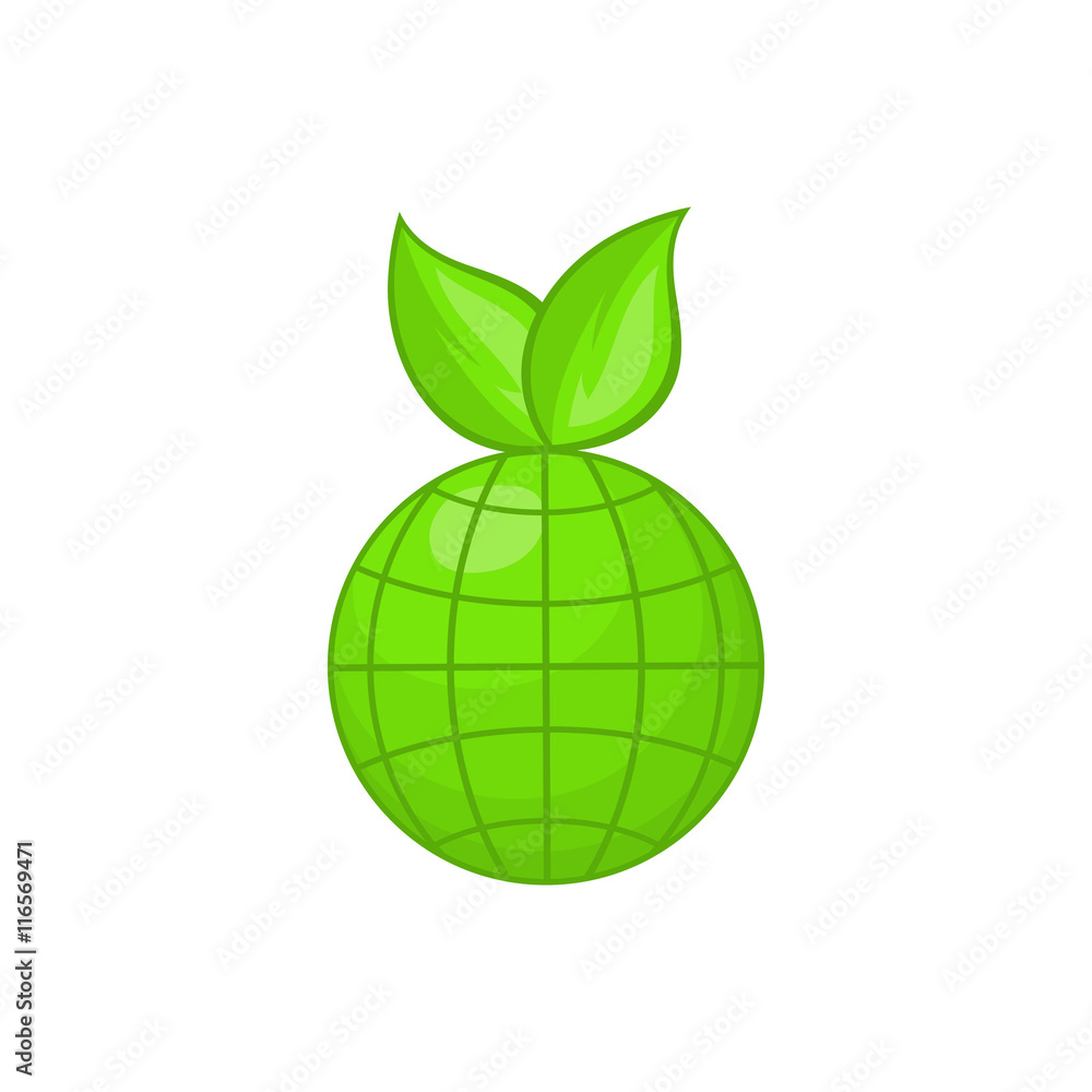 Green planet icon in cartoon style isolated on white background. Ecology symbol Green planet icon in cartoon style isolated on white background. Ecology symbol