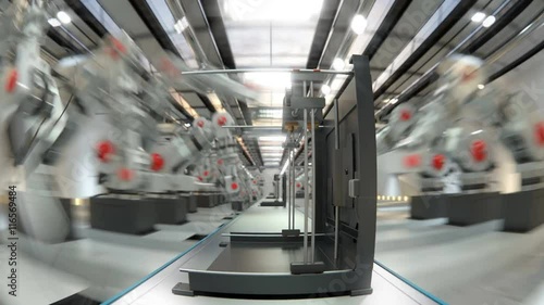 Robotic Arm Assembling 3d Printer On Conveyor Belt