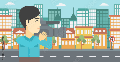 Cameraman with video camera vector illustration.