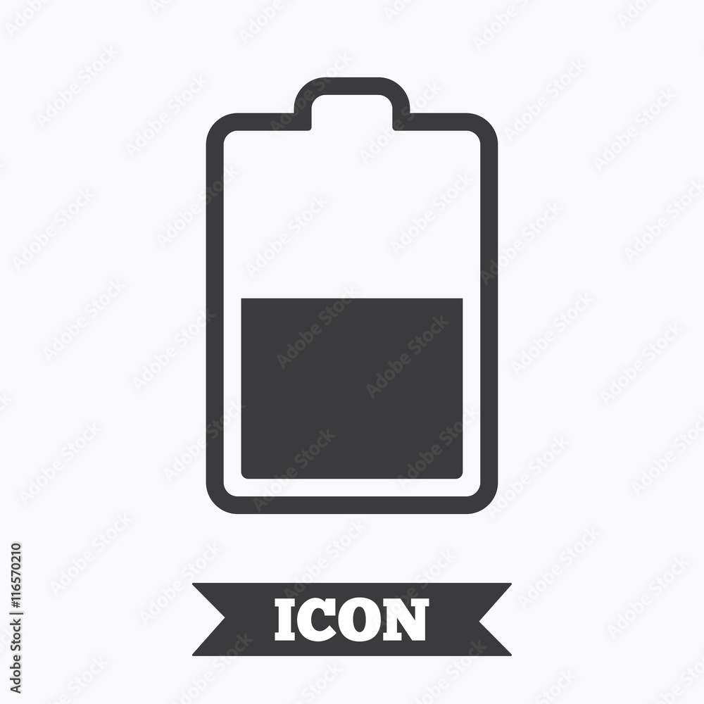 Battery half level sign icon. Low electricity. Battery half level sign icon. Low electricity.