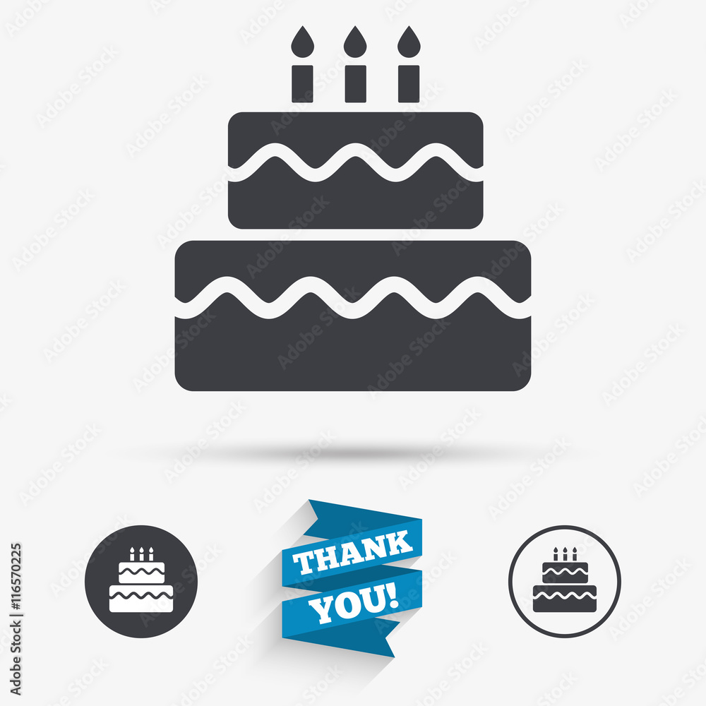 Birthday cake sign icon. Burning candles symbol