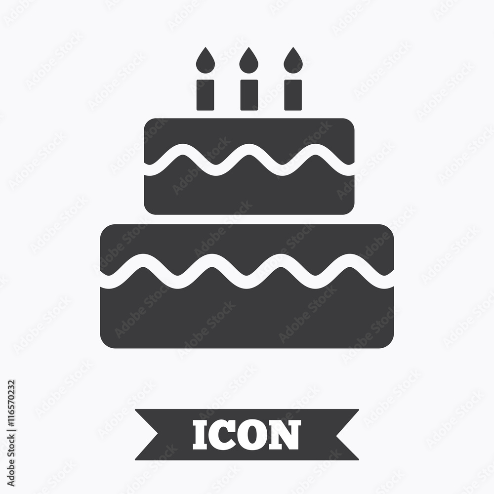 Birthday cake sign icon. Burning candles symbol. Birthday cake sign icon. Burning candles symbol.