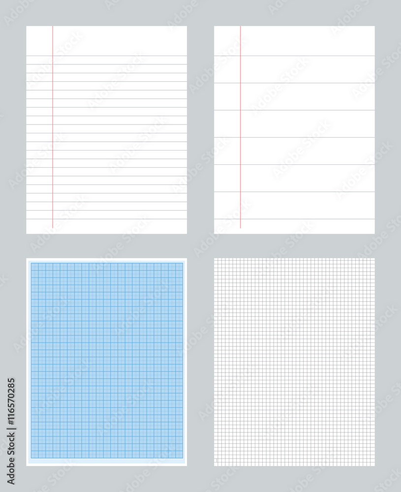 Set of notebook papers patterns with lines. millimeter - ruled - squared Set of notebook papers patterns with lines. millimeter - ruled - squared