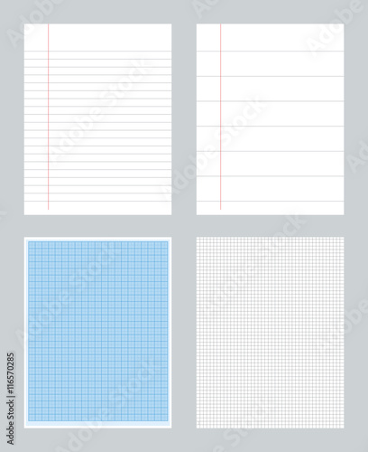 Set of notebook papers patterns with lines. millimeter - ruled -  squared 