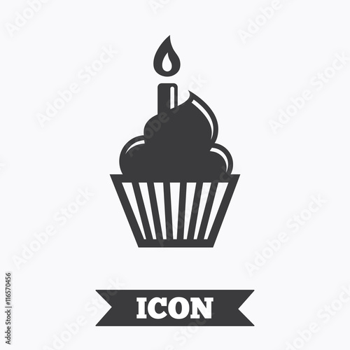 Birthday cake sign icon. Burning candle symbol.