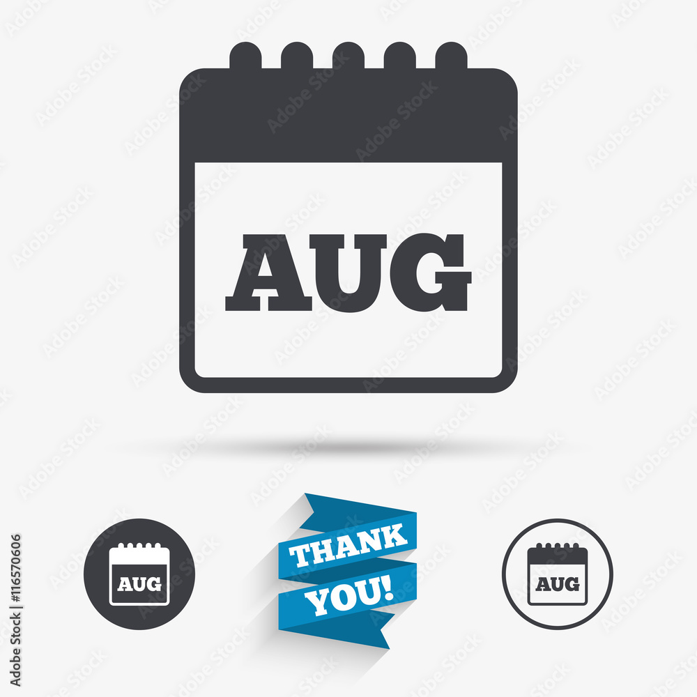 Calendar sign icon. August month symbol. Calendar sign icon. August month symbol.