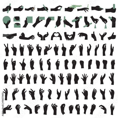 vector illustration of collection of hand gestures silhouettes