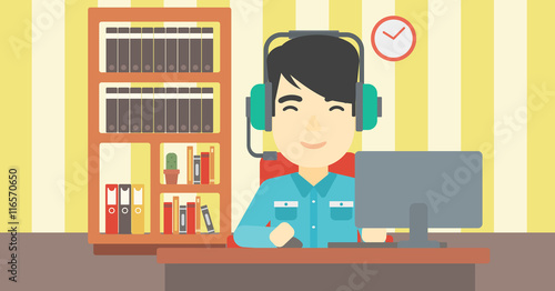 Man playing computer game vector illustration.