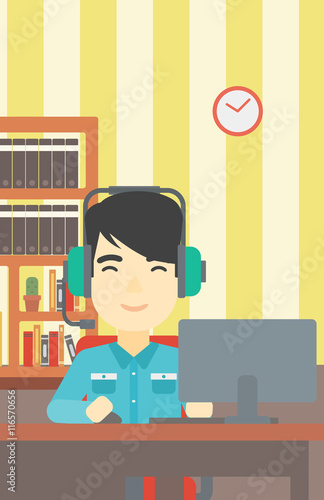 Man playing computer game vector illustration.