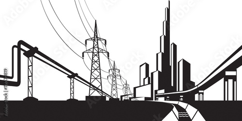 Installations for supply of energy sources - vector illustration