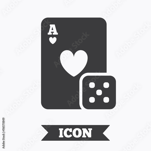 Casino sign icon. Playing card with dice symbol.