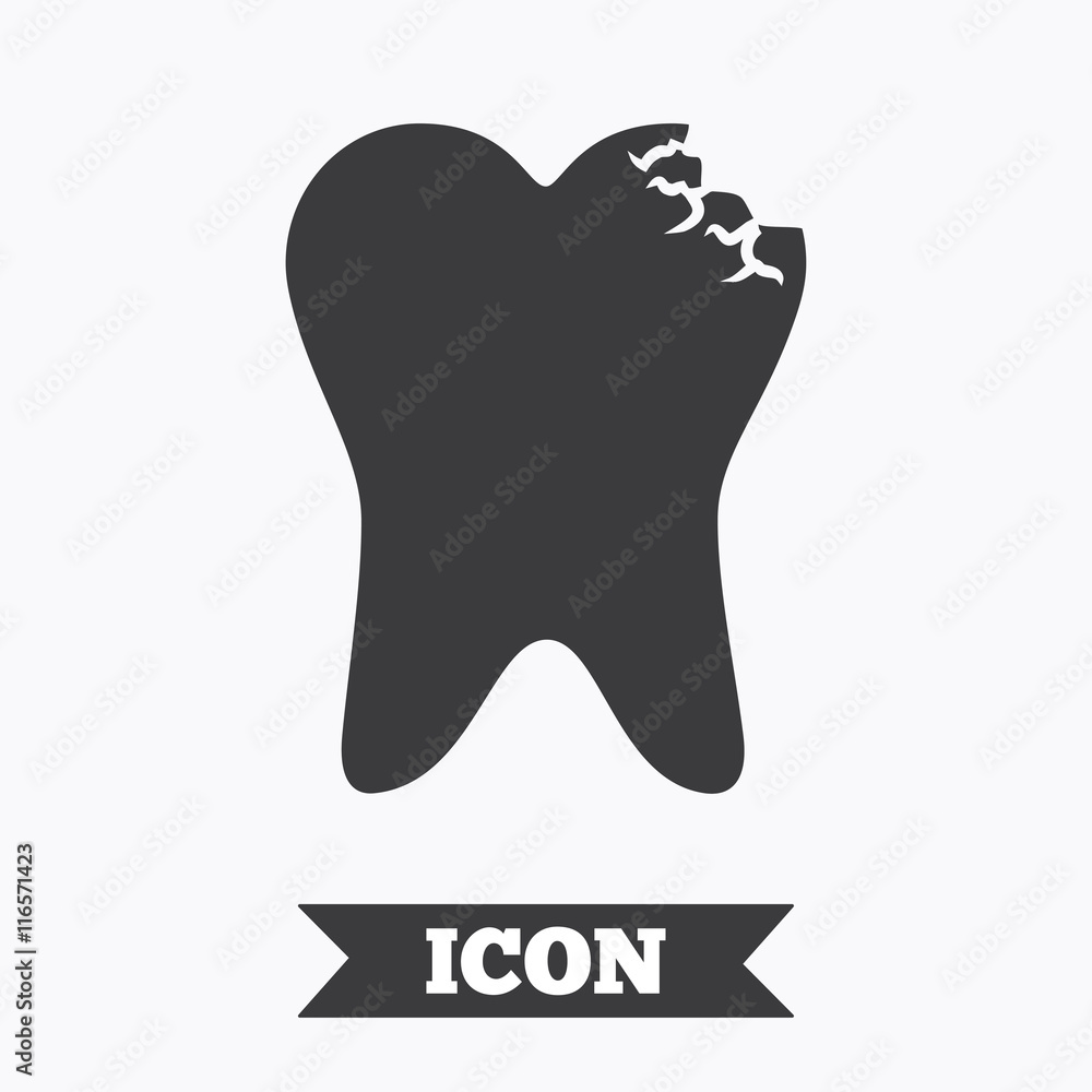 Obraz premium Broken tooth sign icon. Dental care symbol.