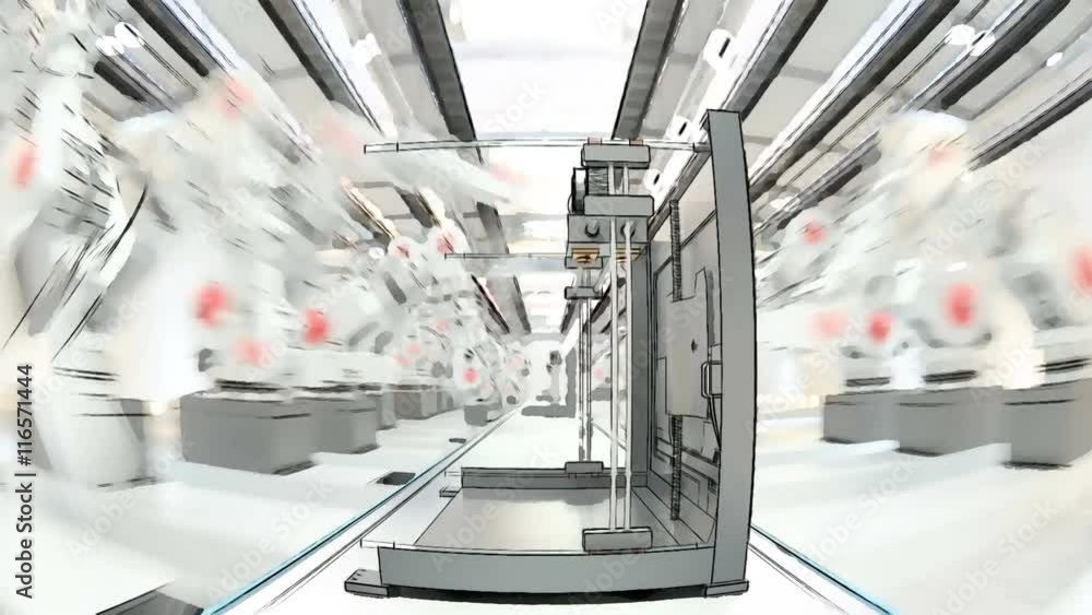 Robotic Arm Assembling 3d Printer On Conveyor Belt Robotic Arm Assembling 3d Printer On Conveyor Belt