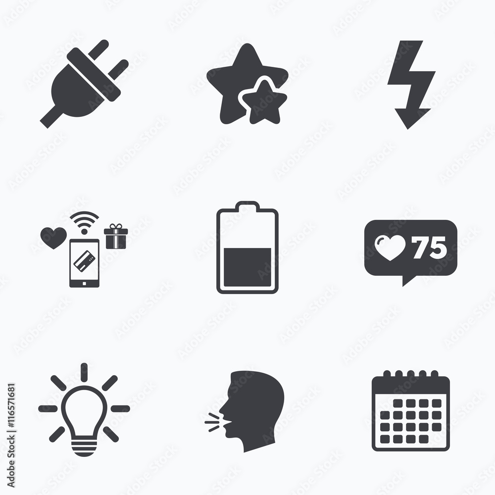 Electric plug sign. Light lamp and battery half. Electric plug sign. Light lamp and battery half.