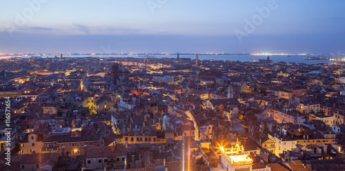 General view of Venice from above at sunset