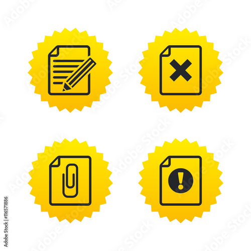 File attention icons. Exclamation signs.