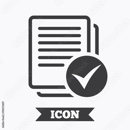 Tablou canvas Text file sign icon. Check File document symbol.
