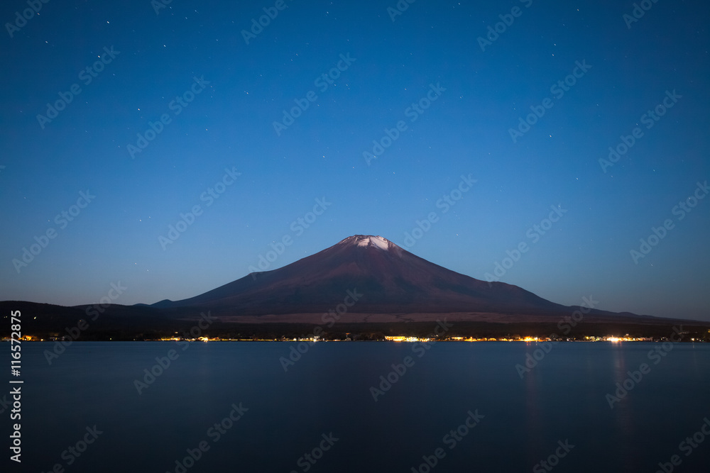 Mountain Fuji and Lake Yamanakoko in morning autumn season