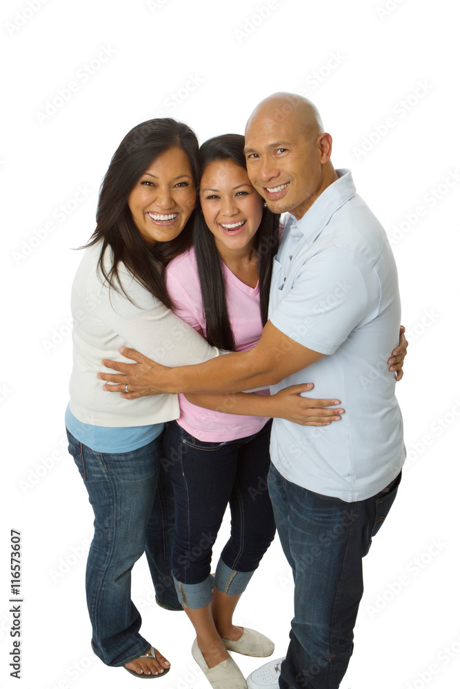 Asian family with a teenage daughter isolated on white. Asian family with a teenage daughter isolated on white.