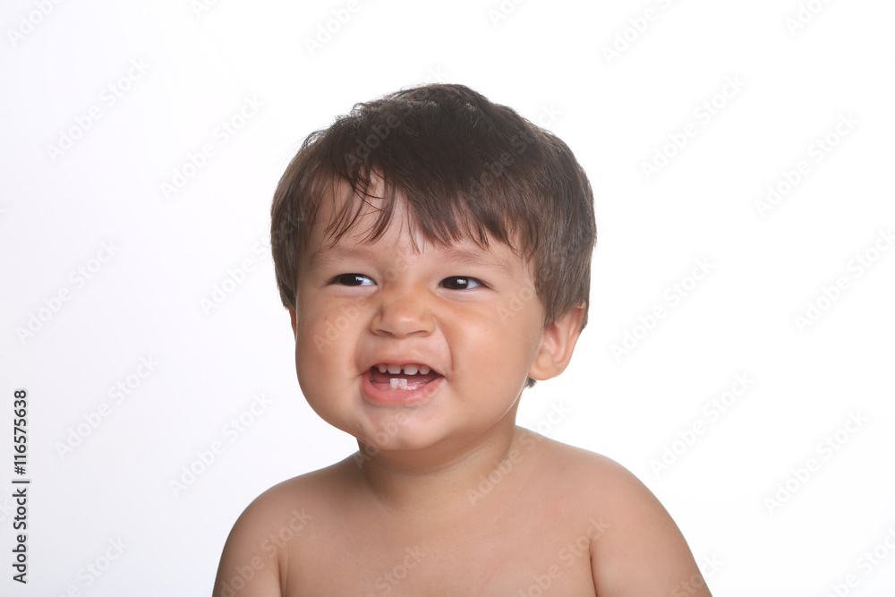 Happy Adorable Expressive Baby on a White Background Happy Adorable Expressive Baby on a White Background