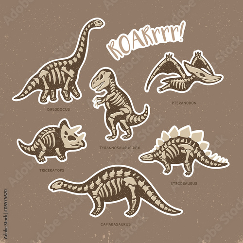 Sticker set of dinosaur skeletons in cartoon style © penguin_house