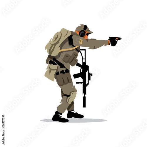 Vector Tactical shooting warrior Cartoon Illustration.