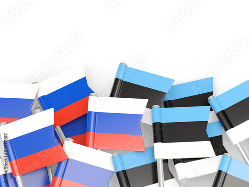 Flags of Russia and Estonia  isolated on white