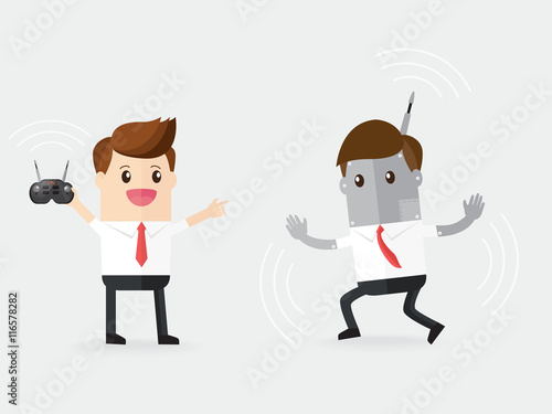 businessman control employee like a robot by remote