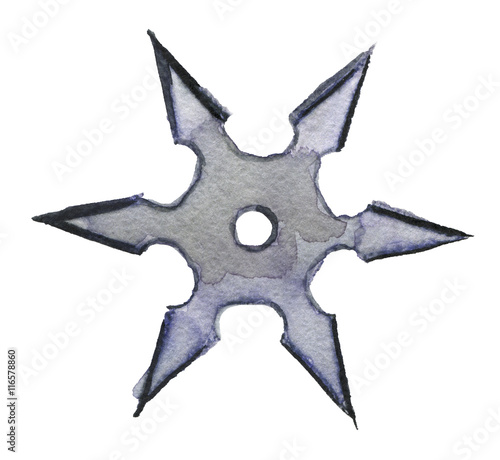 watercolor sketch of shuriken on white background