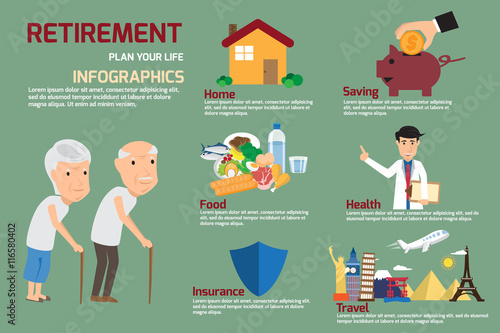 Retirement infographic with old people and icon elements. retire