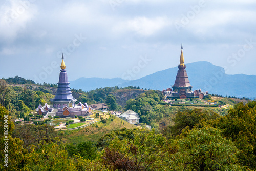 Landscape of two pagoda on Inthanon mountain, Chiang Mai, Thailand.