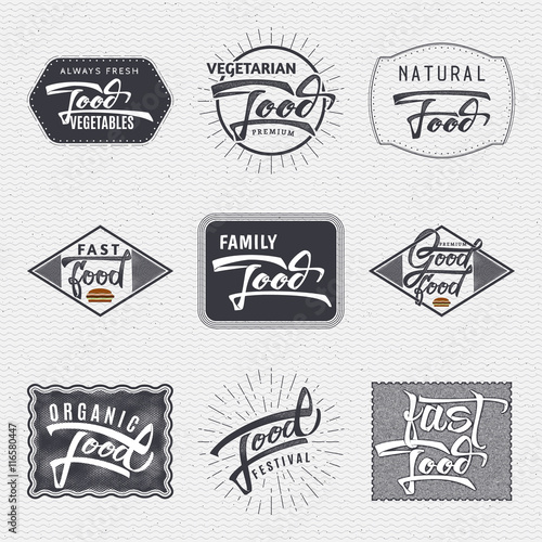 Natural foods, organic , festival, good food - labels, stickers, hand lettering, was written with the help of calligraphy skills and collected templates using typographic rules