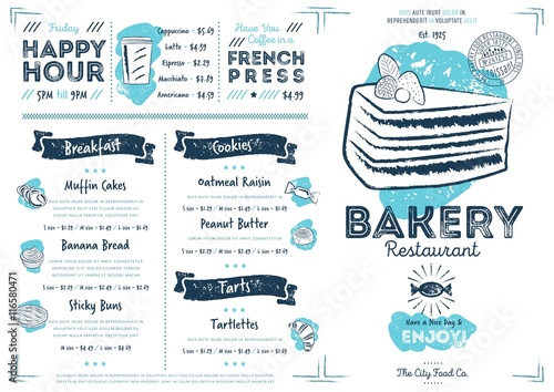 Restaurant bakery cafe menu template flyer vintage design vector illustration
