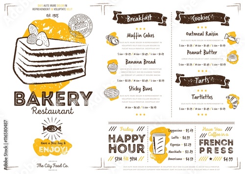 Restaurant bakery cafe menu template flyer vintage design vector illustration