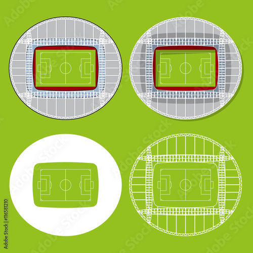 Set of football stadiums or soccer arena. Football venue icons in flat design. Football stadium top view. Vector Illustration. 