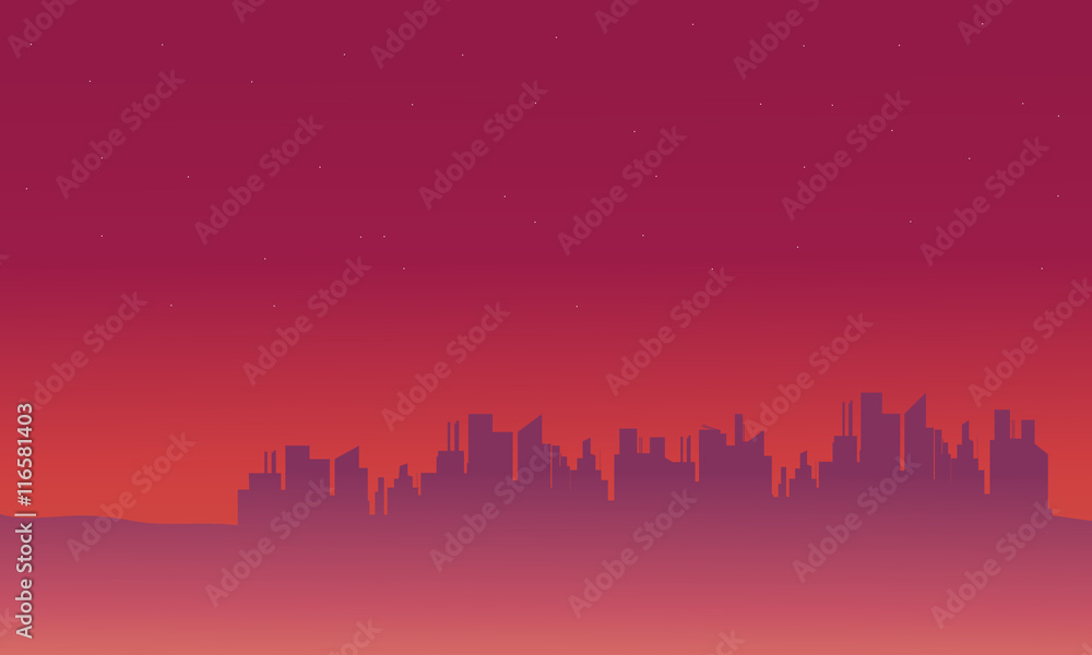 Silhouette of city on purple backgrounds Silhouette of city on purple backgrounds