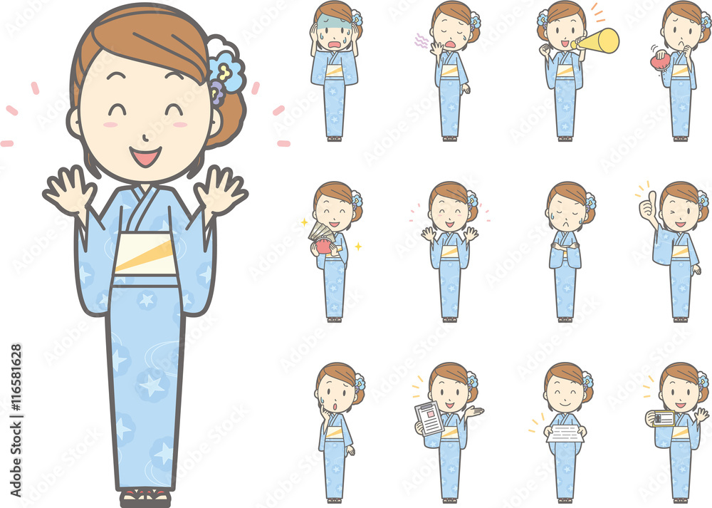 浴衣を着た女性vol 5 様々な表情やポーズのイラストをセット Stock Vector Adobe Stock 浴衣を着た女性vol 5 様々な表情やポーズのイラストをセット Stock Vector Adobe Stock