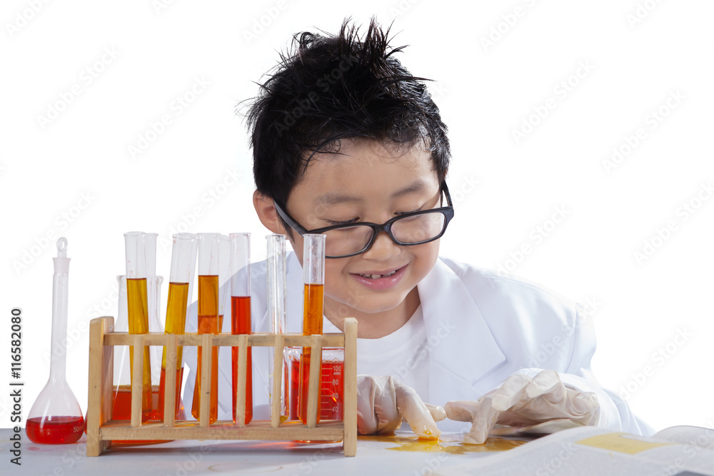 Crazy little scientist with liquid chemistry Crazy little scientist with liquid chemistry