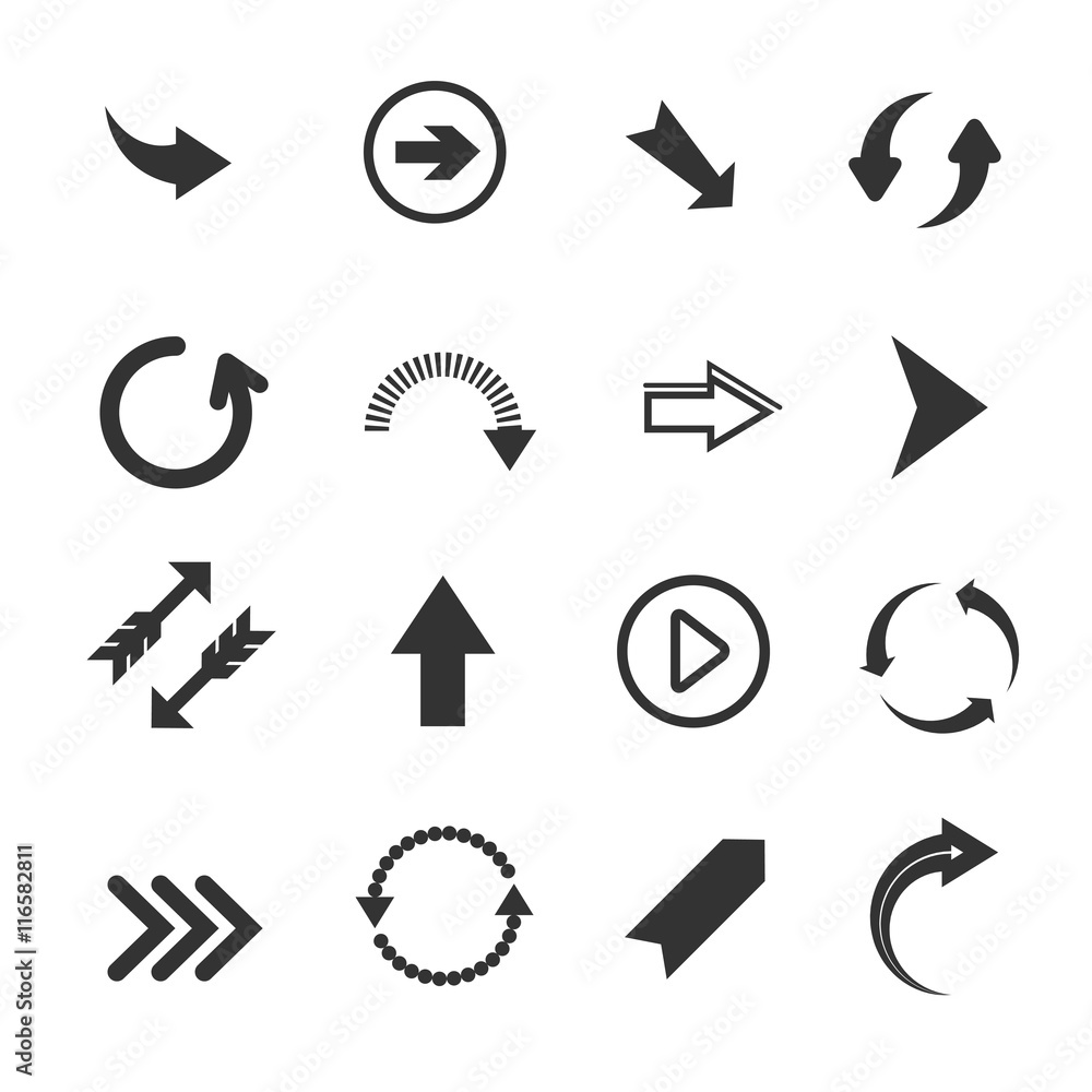 Arrow icons. Vector set of round arrows, undo and redo signs, recycling ...