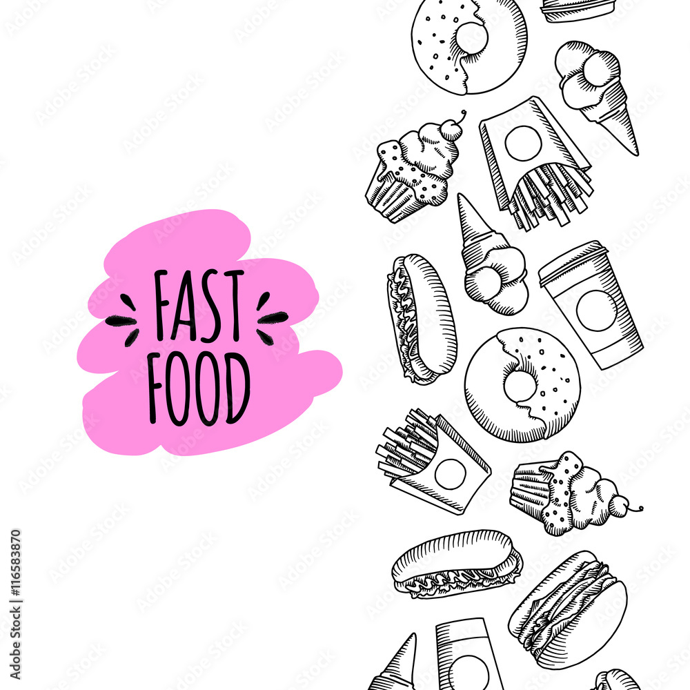 Fast food. Set of cartoon vector icons.