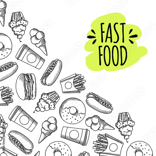 Fast food. Set of cartoon vector icons.