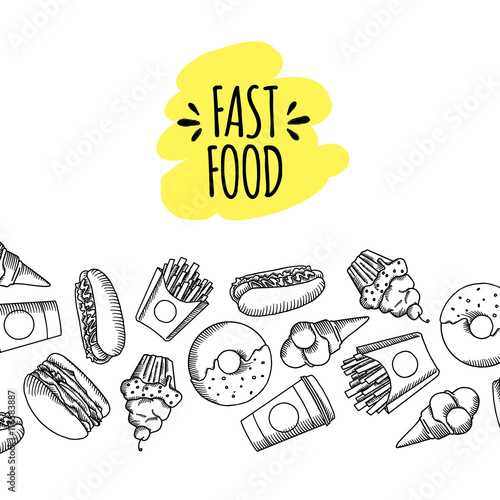 Fast food. Set of cartoon vector icons.