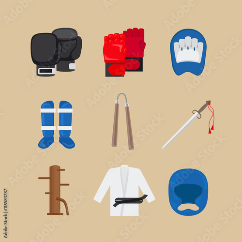 Martial arts icons or combat sports signs vector