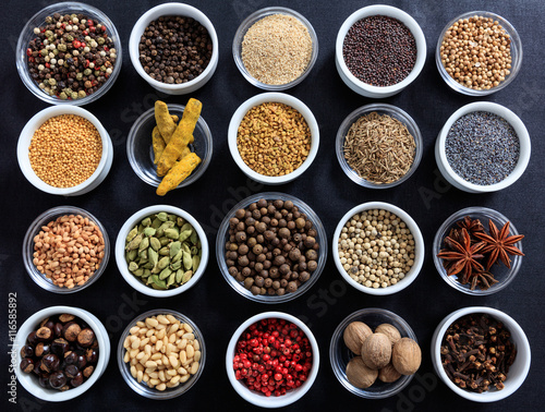 Composition of spices on a black background