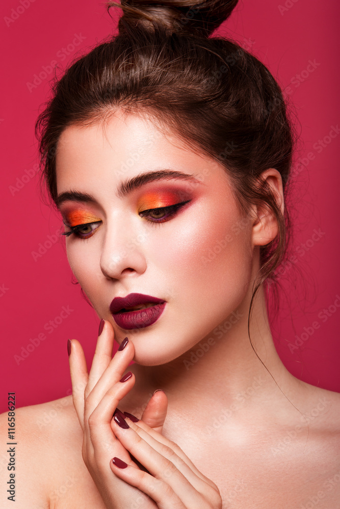 Beautiful young model with red lips and retro hairstyle Beautiful young model with red lips and retro hairstyle