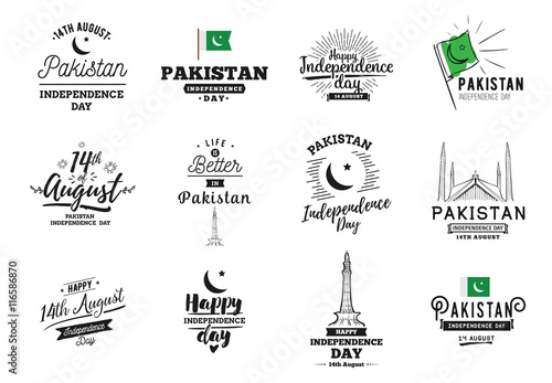 Pakistan Independence day, 14th august. Vector emblems.