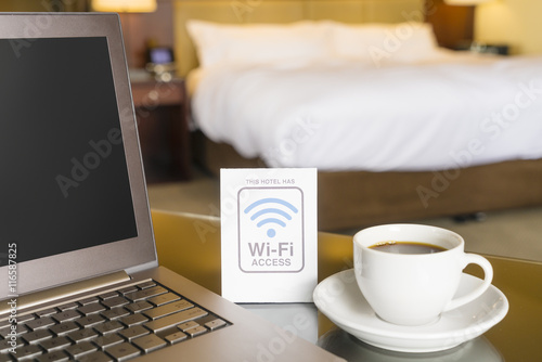 Hotel room with wifi access sign photo