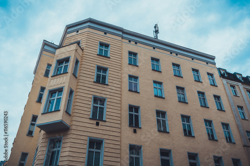 Apartment exterior with antenna on top