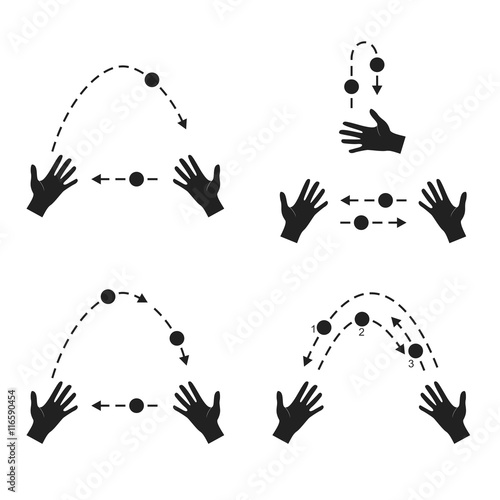 Juggling. Hands throw ball silhouette flat style isolated on white background. Learn to juggle advice.
