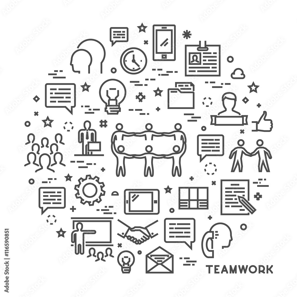 Vector line creative concept for teamwork Vector line creative concept for teamwork